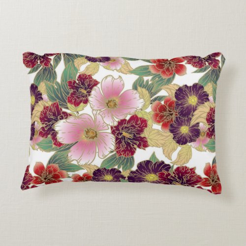 Beautiful Pattern with Floral Element Green Pink Accent Pillow
