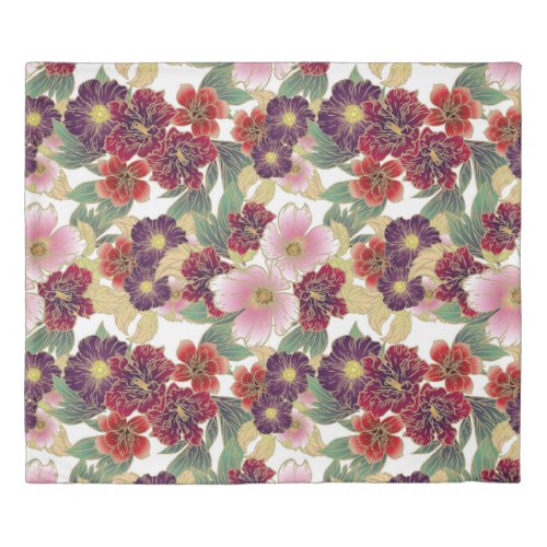 Beautiful Pattern with Floral Element Green Pink Duvet Cover