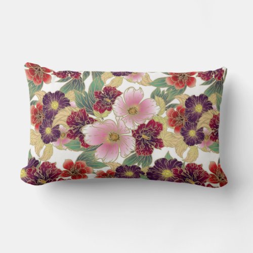 Beautiful Pattern with Floral Element Green Pink Lumbar Pillow
