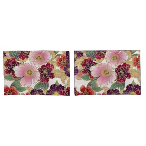 Beautiful Pattern with Floral Element Green Pink Pillow Case