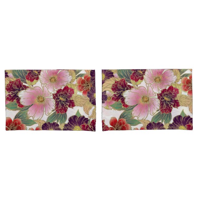 Beautiful Pattern with Floral Element Green Pink Pillow Case (Front-Set)