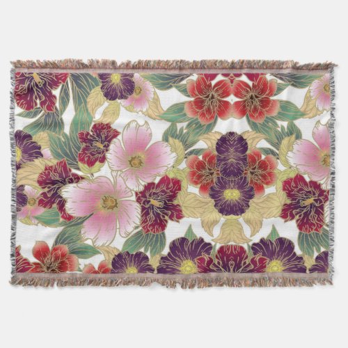 Beautiful Pattern with Floral Element Green Pink Throw Blanket