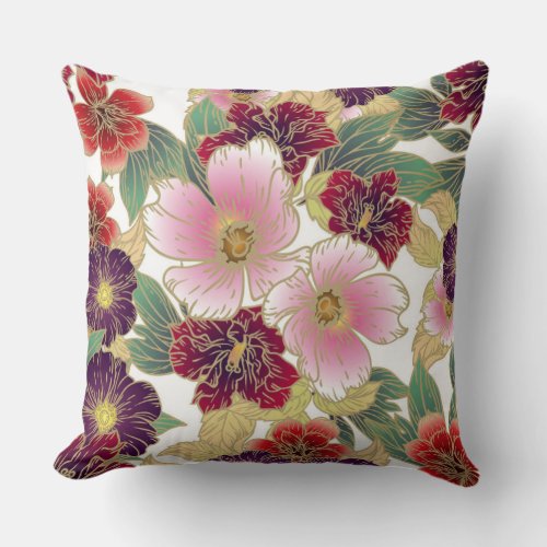 Beautiful Pattern with Floral Element Green Pink Throw Pillow