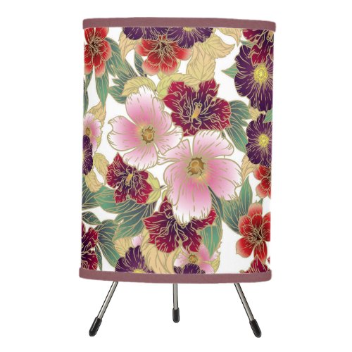 Beautiful Pattern with Floral Element Green Pink Tripod Lamp