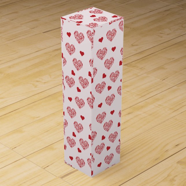 beautiful pattern with red hearts  wine box (Front)
