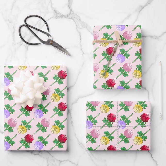 Beautiful Pattern with Roses Wrapping Paper Sheets (Front)
