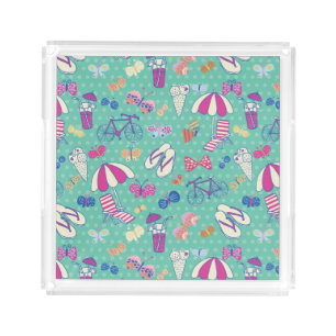 Beautiful Pattern With Summer Elements Acrylic Tray