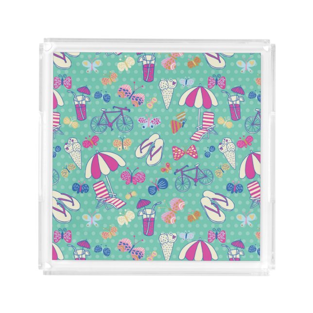 Beautiful Pattern With Summer Elements Acrylic Tray (Front)