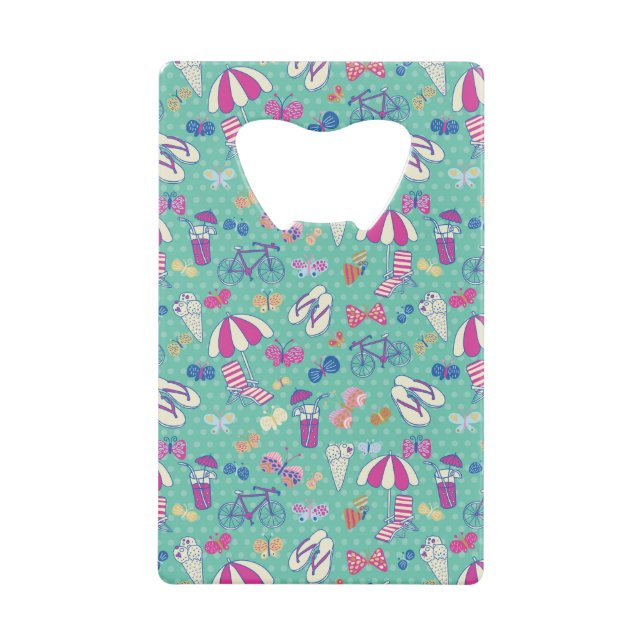 Beautiful Pattern With Summer Elements Credit Card Bottle Opener (Front)