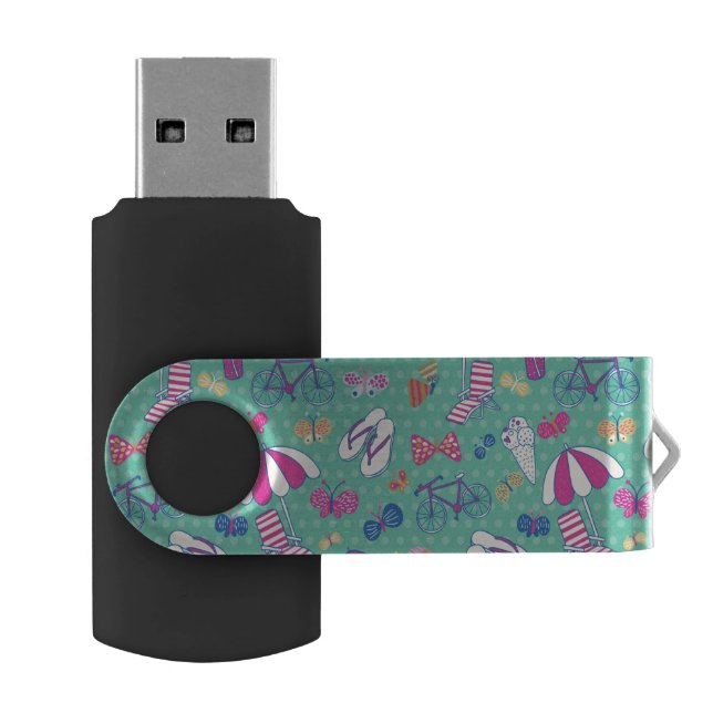 Beautiful Pattern With Summer Elements Flash Drive (Opened)