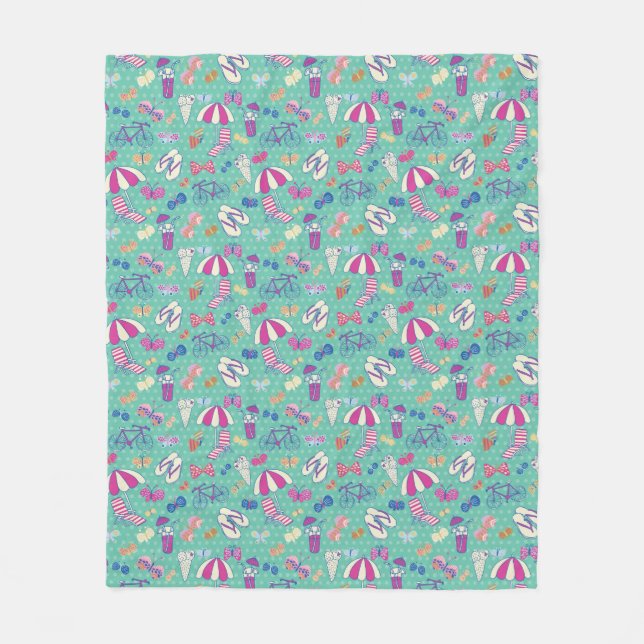 Beautiful Pattern With Summer Elements Fleece Blanket (Front)