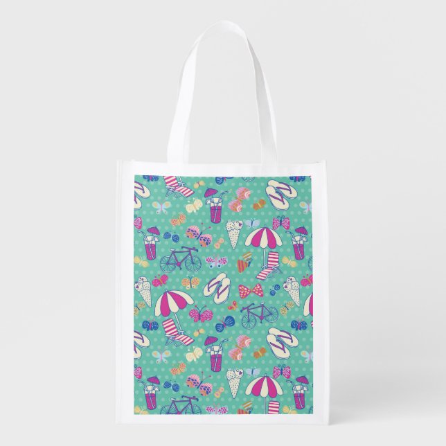 Beautiful Pattern With Summer Elements Grocery Bag (Front)