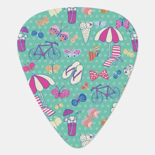 Beautiful Pattern With Summer Elements Guitar Pick (Front)