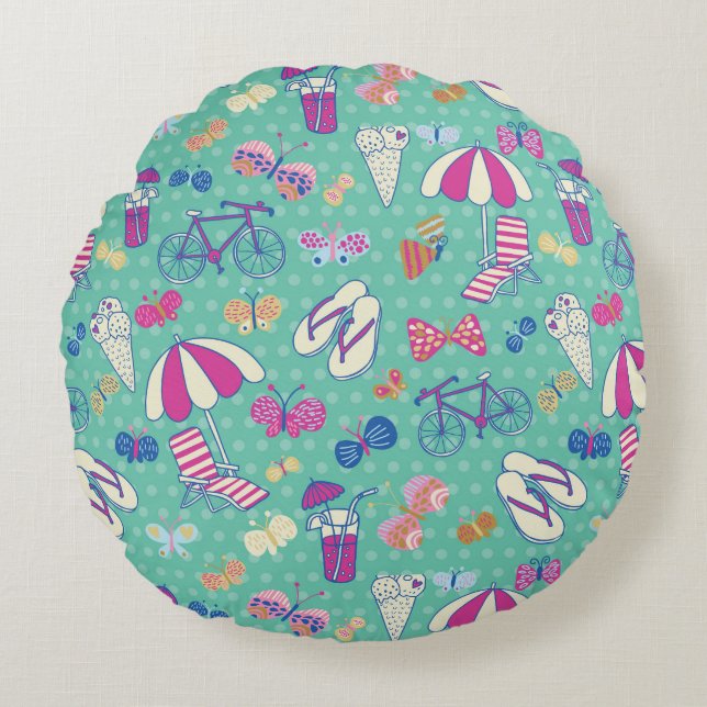 Beautiful Pattern With Summer Elements Round Pillow (Front)