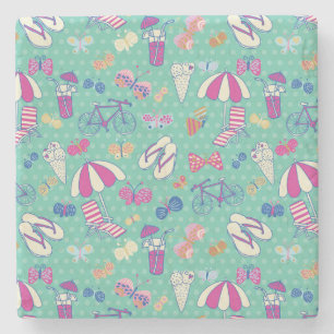 Beautiful Pattern With Summer Elements Stone Coaster