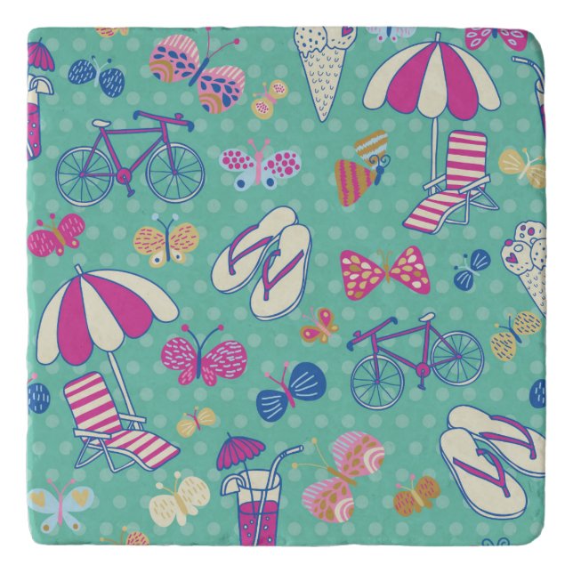 Beautiful Pattern With Summer Elements Trivet (Front)