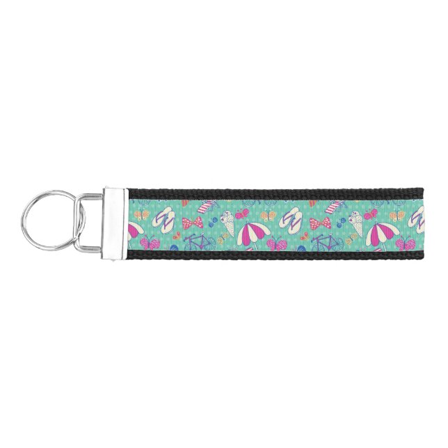 Beautiful Pattern With Summer Elements Wrist Keychain (Keys on Left)