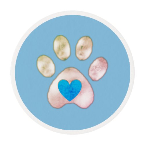 Beautiful Paw with Heart Edible Frosting Rounds