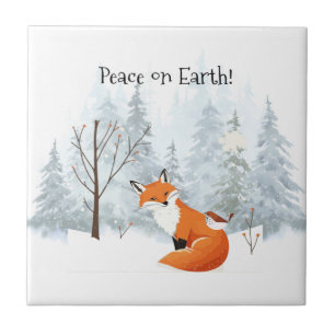 Beautiful Peace on Earth Red Fox Bird Winter  Ceramic Tile