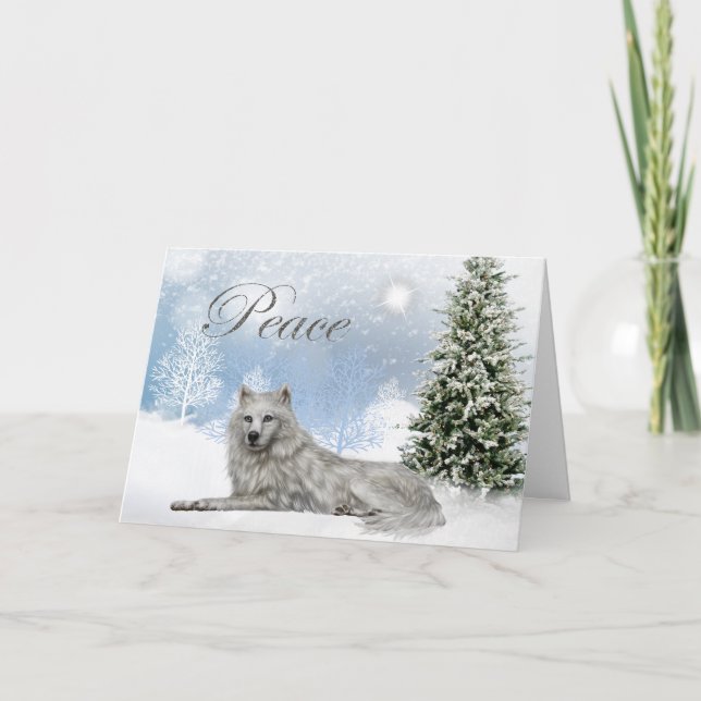 Beautiful Peace Wolf Christmas Card (Front)