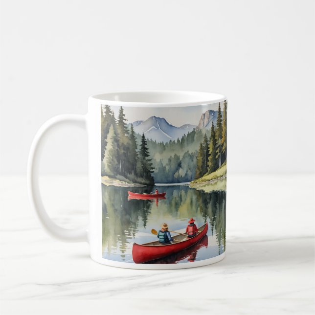 Beautiful Peaceful Lake Red Canoe Boat Coffee Mug (Left)