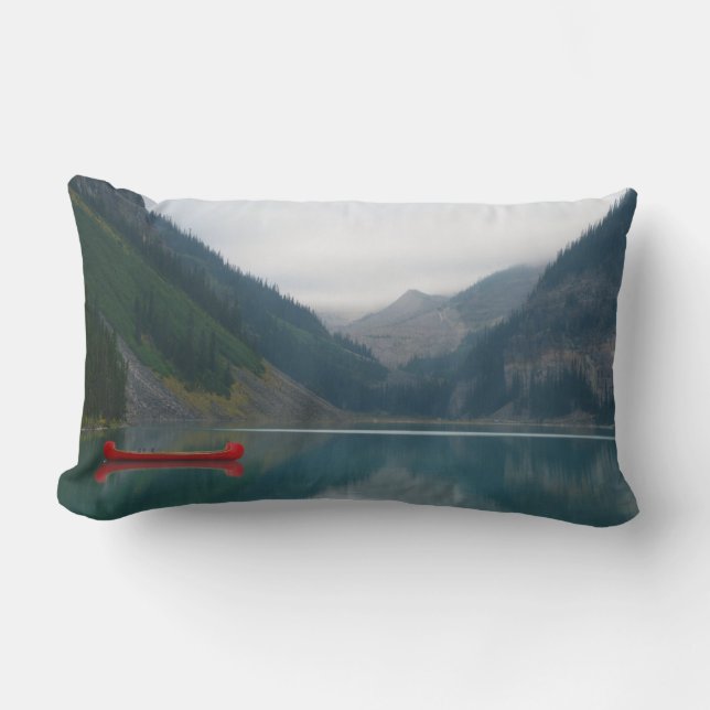 Beautiful Peaceful Lake Red Canoe Boat Lumbar Pillow (Front)