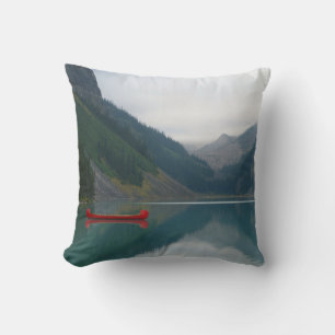 Beautiful Peaceful Lake Red Canoe Boat Throw Pillow