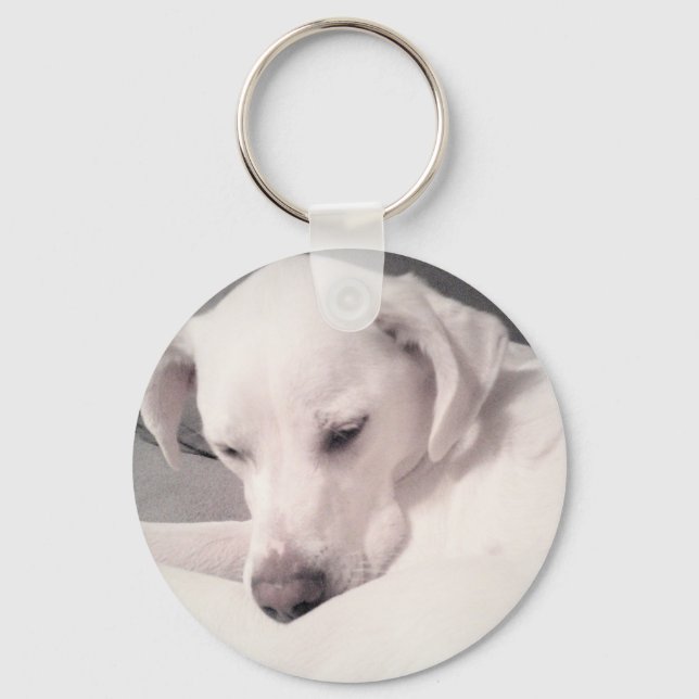 Beautiful Peaceful White Labrador Mix Dog Keychain (Front)