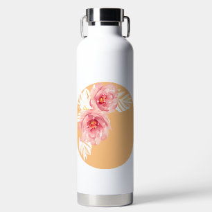 Beautiful Peach and White Floral Wreath Water Bottle