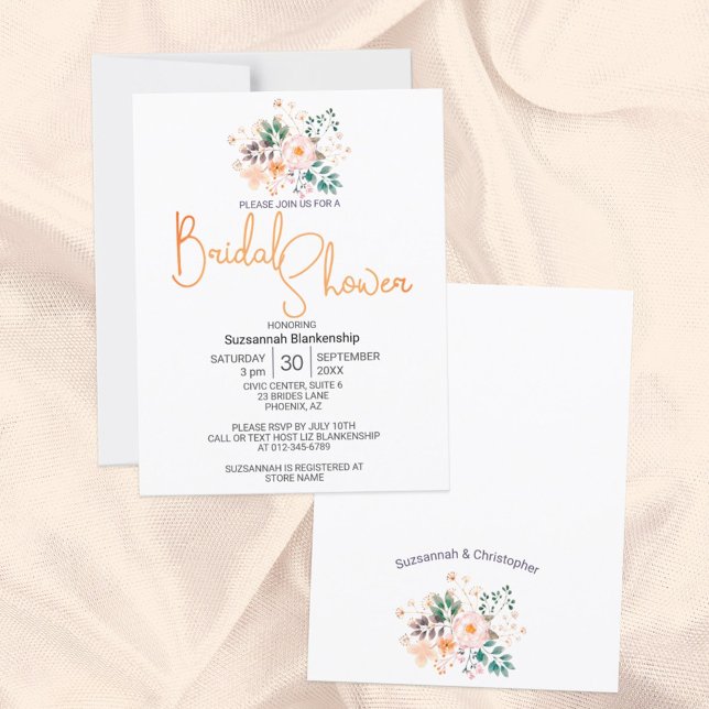 Beautiful Peach Begonia Greenery Bridal Shower  Invitation (Creator Uploaded)