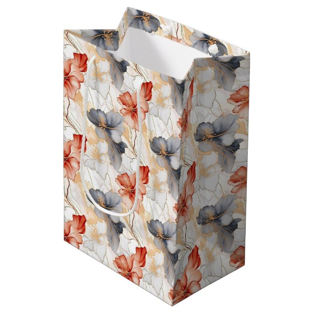 Beautiful Peach Blue Floral Medium Gift Bag (Front Angled)