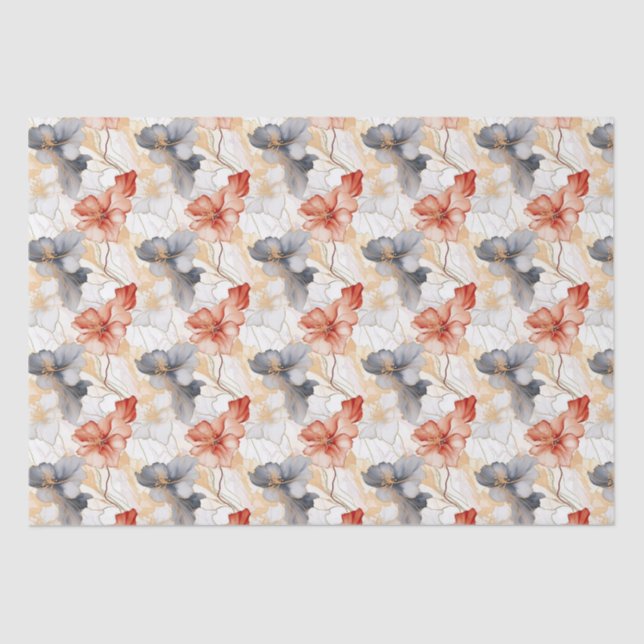 Beautiful Peach Blue Floral Tissue Paper (Front)