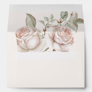 Beautiful Peach Blush Watercolor Roses Wedding Envelope