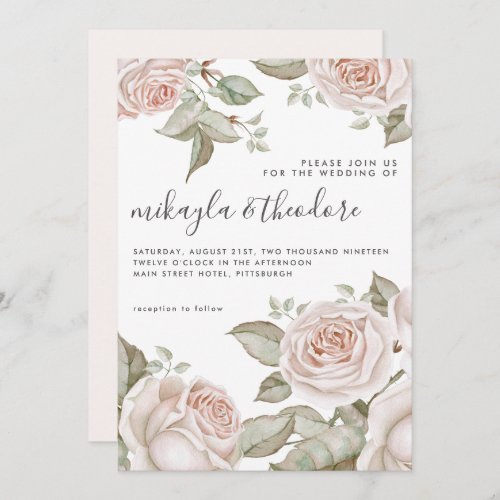 Beautiful Peach Blush Watercolor Roses Wedding Invitation