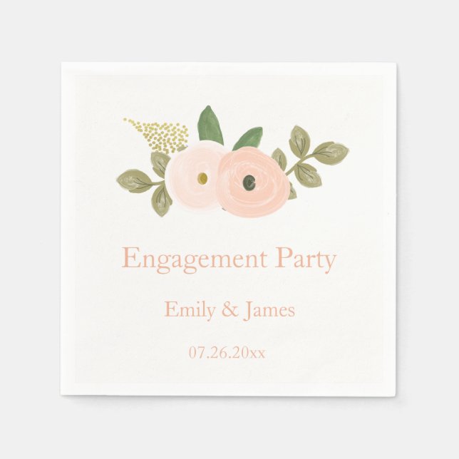 Beautiful Peach Floral Engagement Party Napkin (Front)