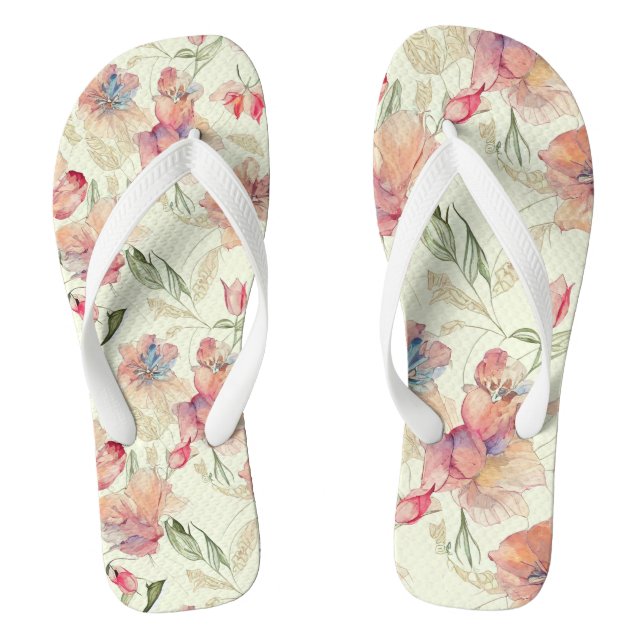 Beautiful Peach Floral    Flip Flops (Footbed)
