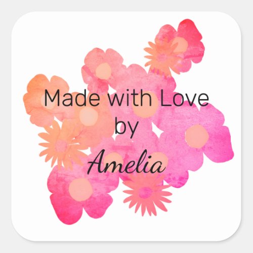 Beautiful Peach Floral Handmade by Square Sticker