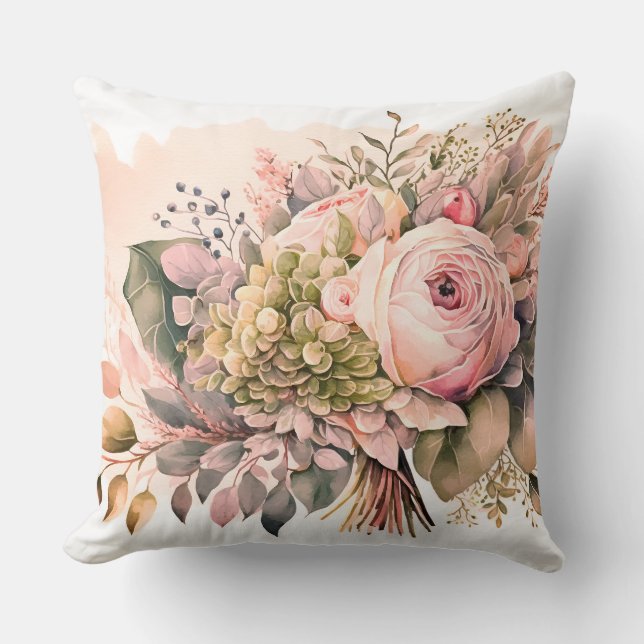 Beautiful Peach Floral Rose   Throw Pillow (Front)