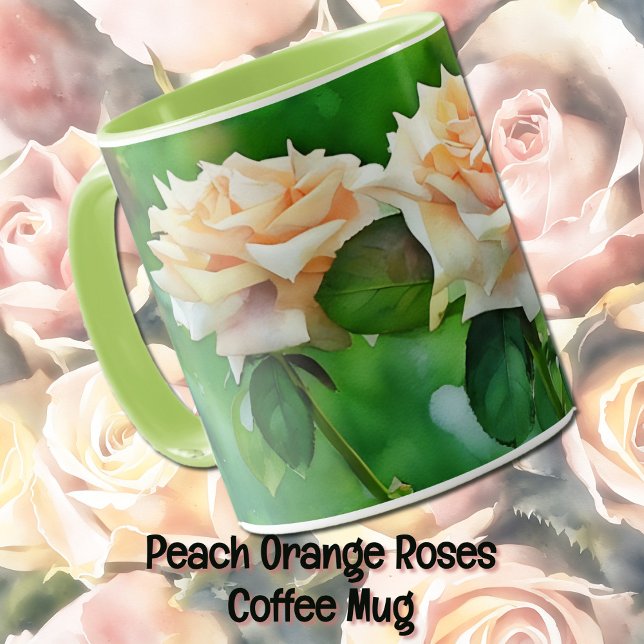 Beautiful Peach Orange Roses Art Mug Cup (Peacy orange roses in a garden and in a watercolor art style.)