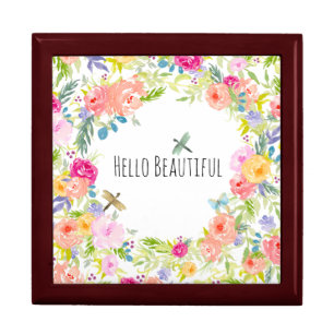 Beautiful Peach Pink Gold Yellow Watercolor Floral Gift Box