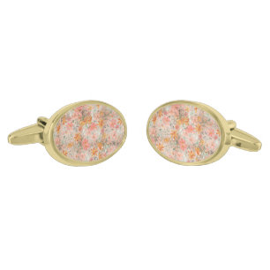Beautiful Peach Summer Floral Pocket Handkerchief Cufflinks