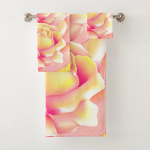 Beautiful Peachy Yellow Rose Bath Towel Set