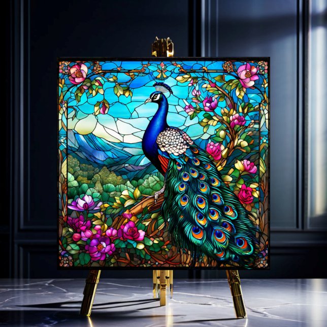 Beautiful Peacock 2 Among Flower Garden Ceramic Tile (Creator Uploaded)