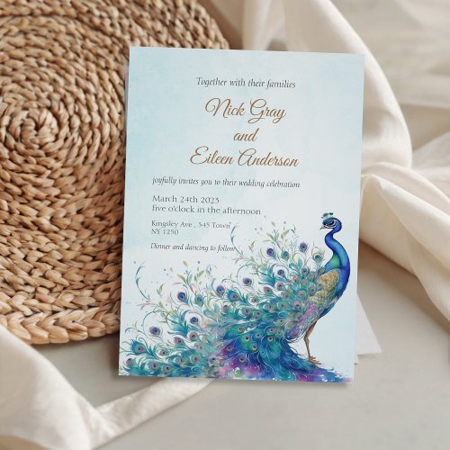 Beautiful Peacock and Feather Wedding Invitation