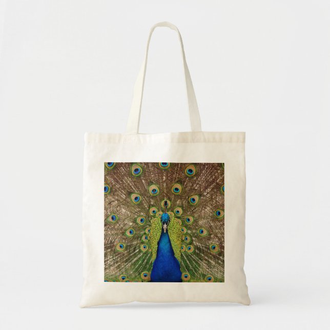 Beautiful peacock and feathers print on tote bag (Front)