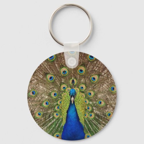 Beautiful peacock and tail feathers print keychain