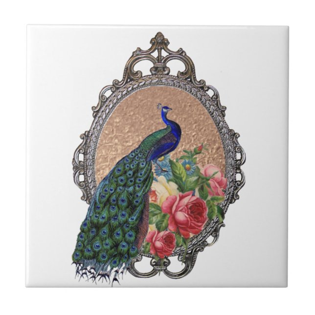 Beautiful peacock art, personalized ceramic tile (Front)