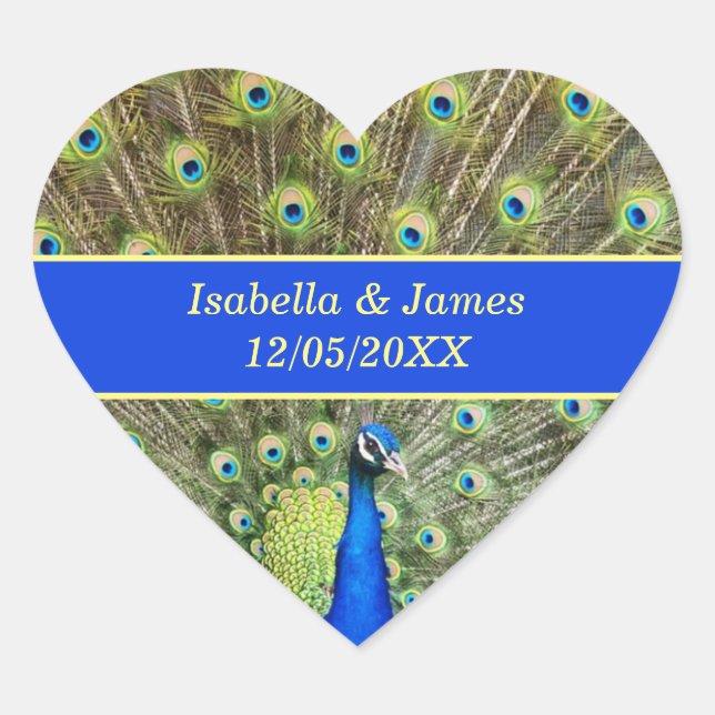 Beautiful peacock bird Wedding Heart Sticker (Front)