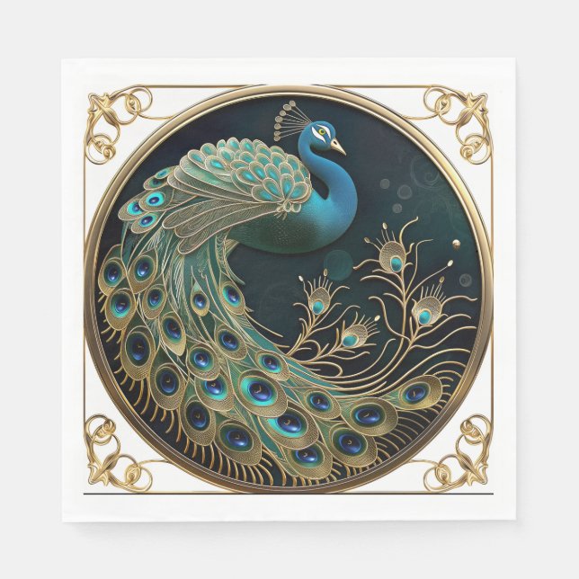 Beautiful Peacock Blue Gold Turquoise Art Deco   Napkins (Front)