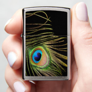 Beautiful Peacock Feather Black Zippo Lighter